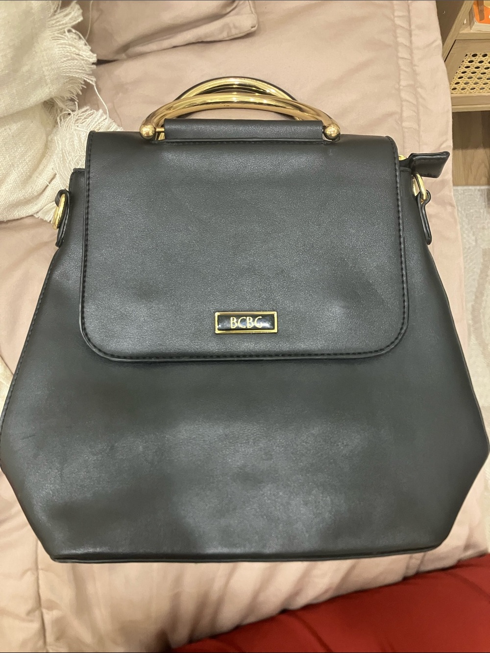 BCBG Black Satchel with Gold Handle Accent